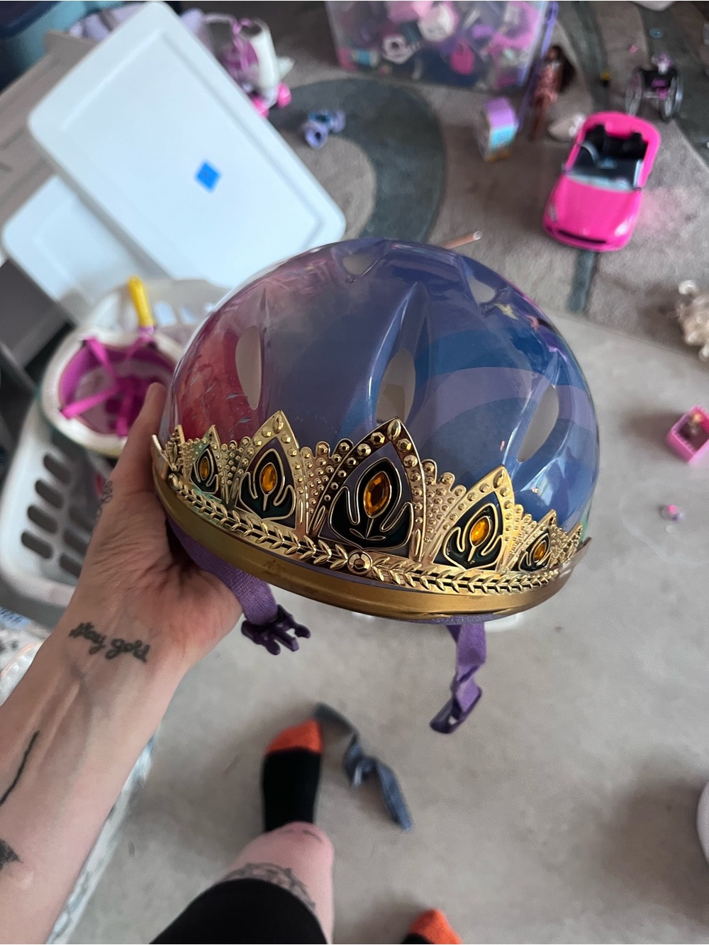 Kids Purple Princess Bike Helmet with Gold Crown Trim